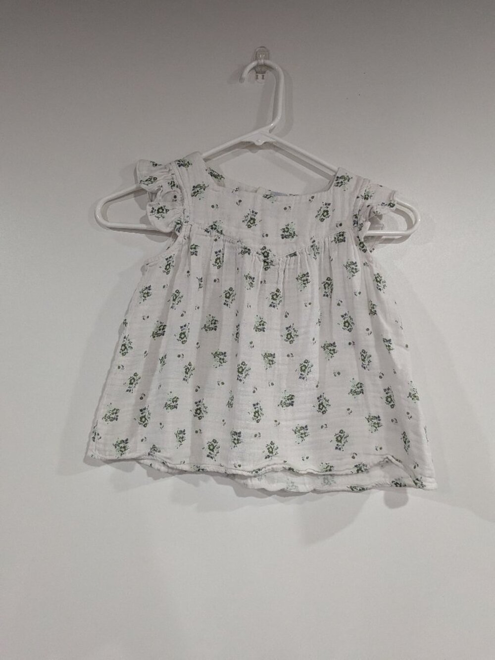 Petit Bateau Double Gauze Floral Blouse White Green Size 8